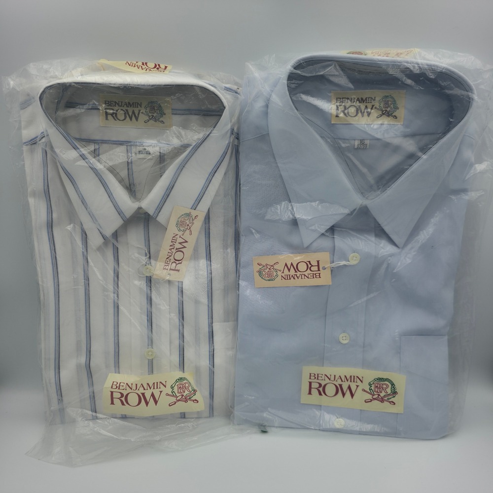 Vintage Benjamin Row Mens Dress Shirts Lot of 2 16 32/33 Blue White Striped NWT